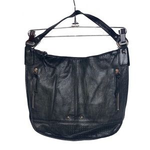 B. MAKOWSKY Black Leather Flat Hobo/Shoulder Bag